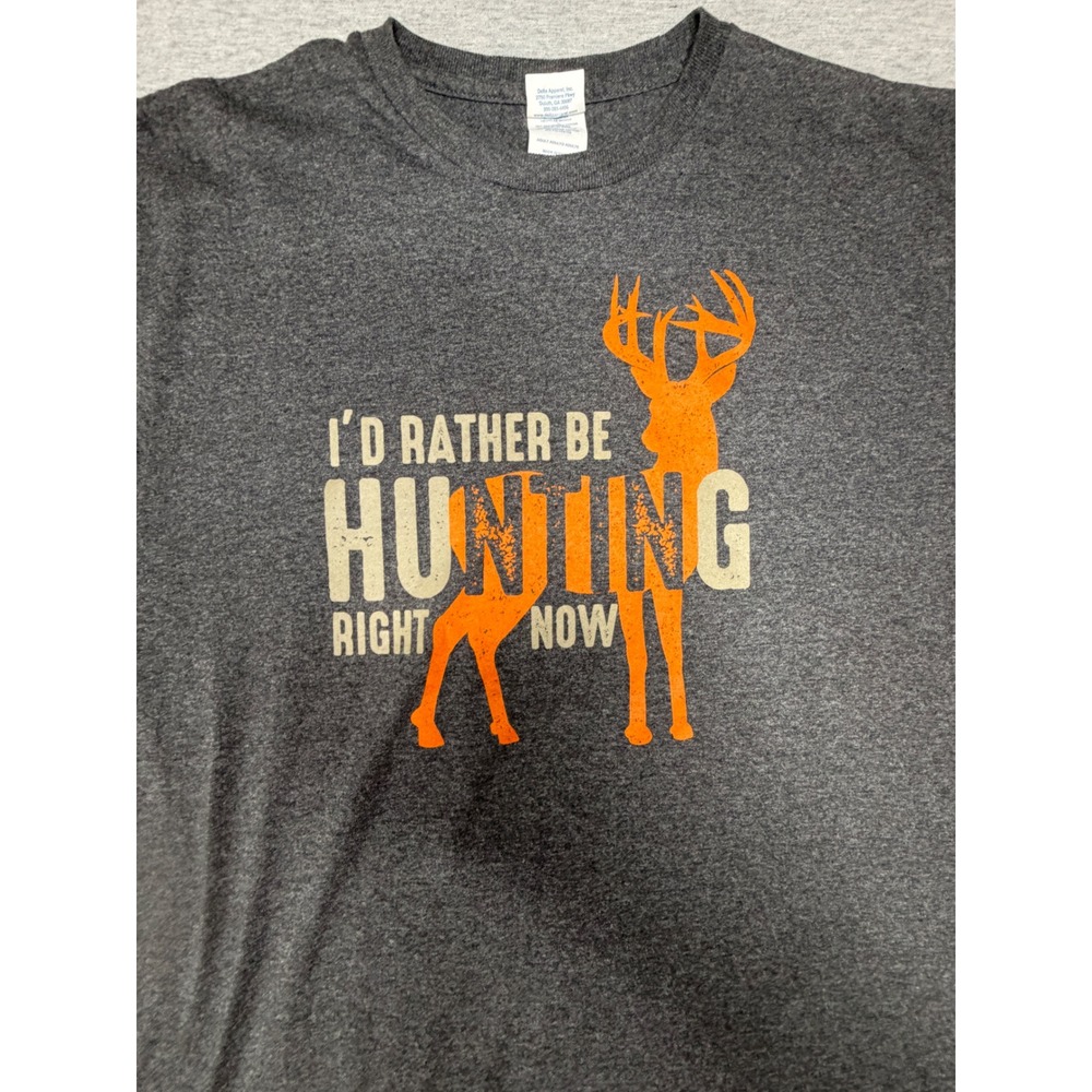 Delta Pro Weight Mens Rather Be Hunting Graphic T-Shirt Grey Orange Buck Large - Picture 4 of 7
